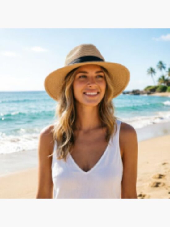 Women Straw Panama Hat Travel Fedora Sun Hat Wide Brim Roll up UPF 50+ main image 6